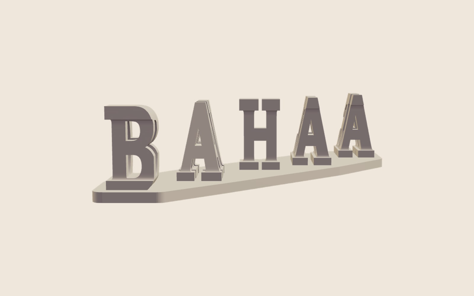 A 3D-printed dual-view name sculpture that reads BAHAA from one angle and DANIELLE from the other.